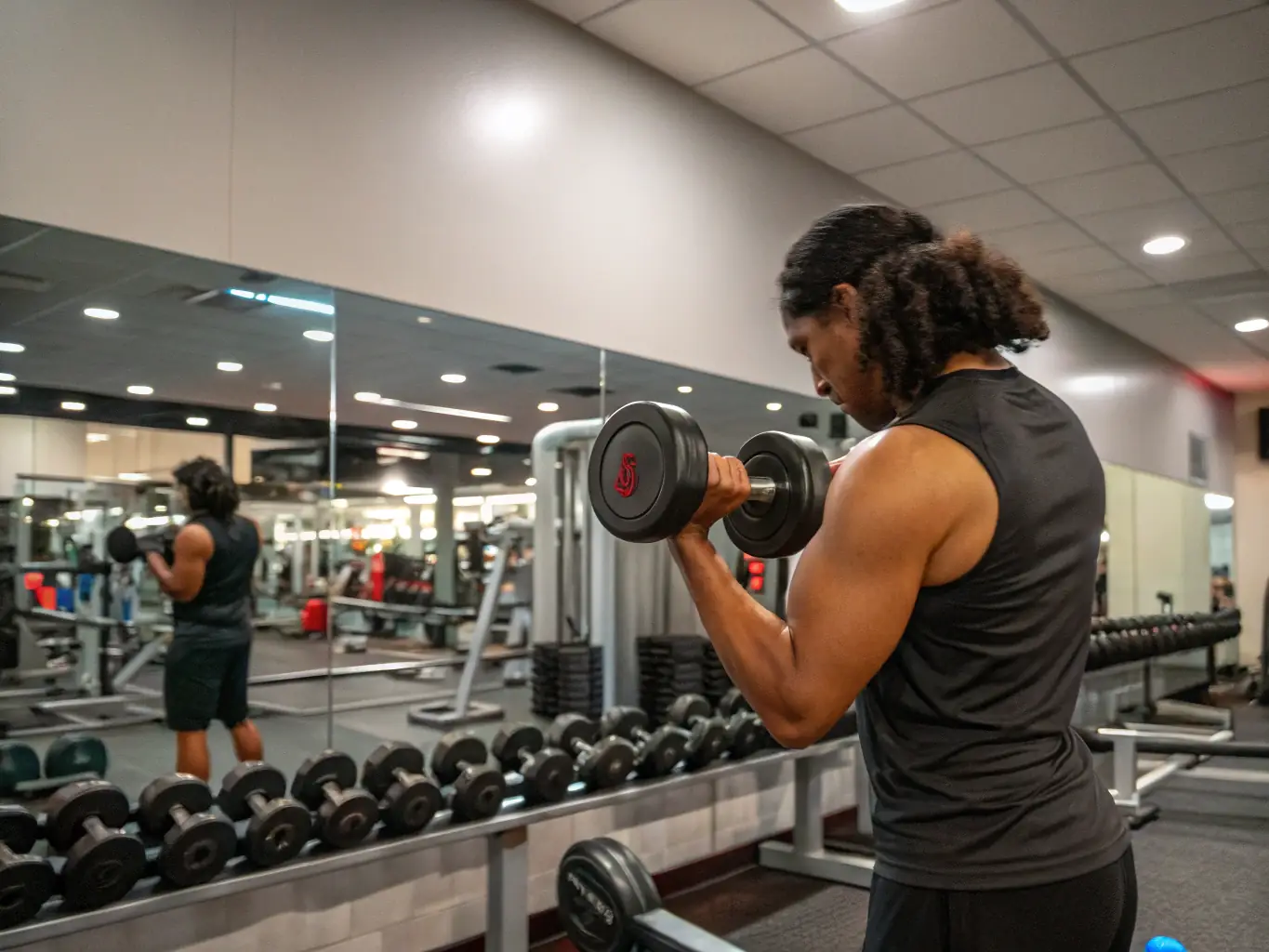 An individual is shown working out with arm wrestling specific equipment, highlighting the dedication to physical fitness and healthy lifestyle choices.